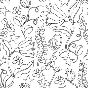 Coloring book. Seamless pattern of abstract flowers. Line illustration. vector
