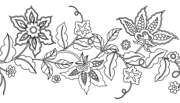 Coloring book. Seamless border of abstract flowers. Line illustration. vector