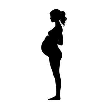 A silhouette of a pregnant woman standing in profile emphasizes the shape of her baby bump cutouts' png