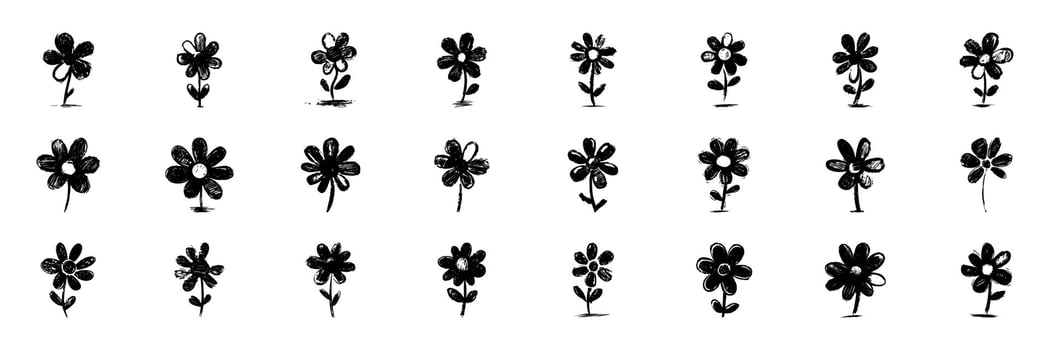 Hand-Drawn Black And White Flower Sketches Set. Artistic Floral Design Collection. Isolated Illustration vector