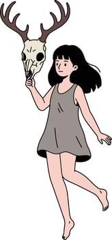 Girl with a Deer Skull Mask Illustration vector
