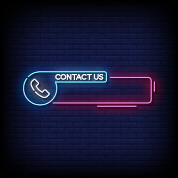 contact us neon sign with brick wall background vector