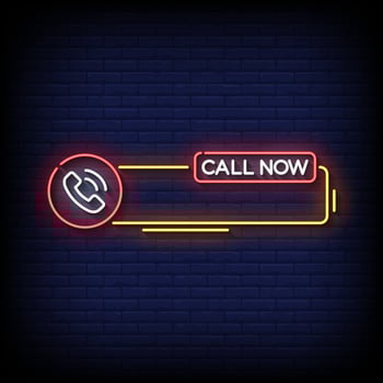 call now neon sign brick wall background vector
