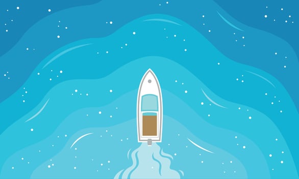 Aerial Top View of a Boat Gently Drifting Across the Center of Vast Blue Ocean Lake Water vector
