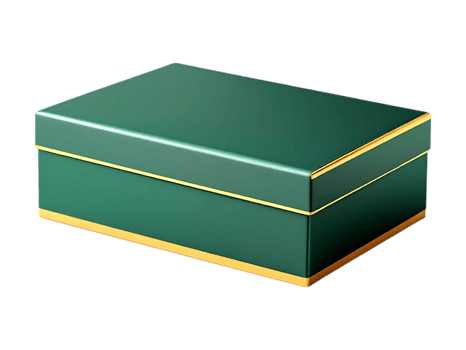 Elegant green gift box with gold trim. Perfect for luxury product packaging. png
