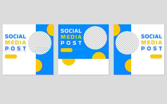 Social media post template with a blue and yellow color scheme. vector