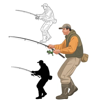 man fishing with a fishing rod vector