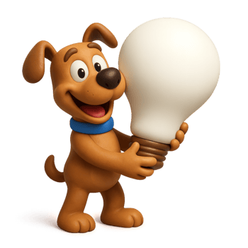 Happy Dog Holding a Light Bulb for Creative Idea Concept png