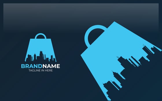 Shopping logo formed negative space of city in blue color vector