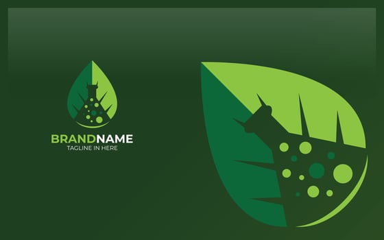 Bio logo forms a leaf symbol and chemical bottle negative space vector