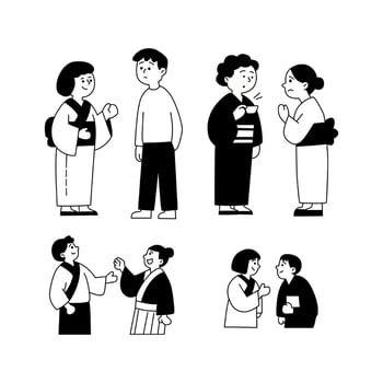 A set of four black and white illustrations of people vector