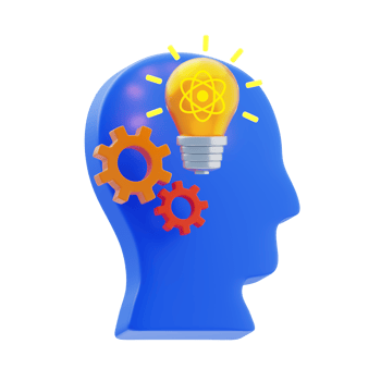 Learn To Think 3D Icon. Creative thinking with gears idea 3d icon png