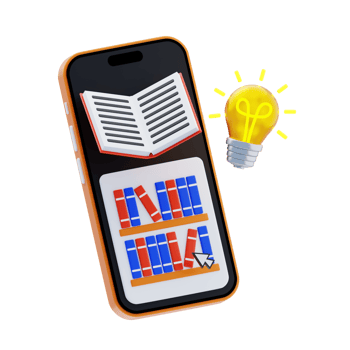 Online Library 3D Icon. Digital library on mobile screen 3d icon png