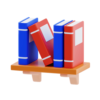 Bookshelf 3D Icon. Books on wooden shelf 3d icon png