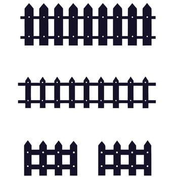A set of wooden fence designs including a gate and architectural elements for home and garden construction vector