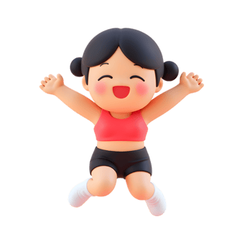 Cartoon girl illustration radiating joy and celebrating an achievement with a transparent background for versatility png