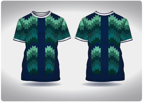 EPS jersey sports shirt .army green blue serrations pattern design, illustration, textile background for round neck sports t-shirt, football jersey shirt vector