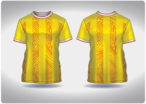 EPS jersey sports shirt .Unique yellow red zigzag pattern design, illustration, textile background for round neck sports t-shirt, football jersey shirt vector