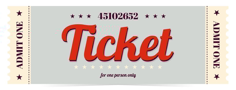Ticket for museum, film, theater, movie, cinema and more. Admit one. Flat illustration isolated vector
