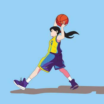 A girl is hitting a basketball over her head. vector