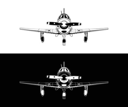 airplane illustration, black and white illustrations of a small airplane vector