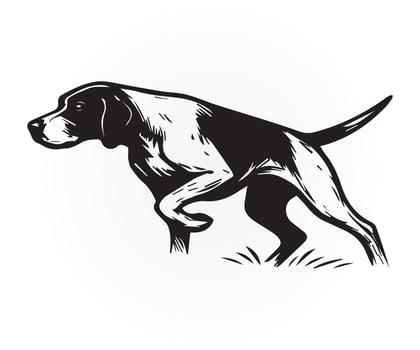 pointer dog illustration, a black and white drawing of a dog running vector