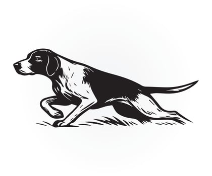 pointer dog illustration, black and white dog graphic design vector