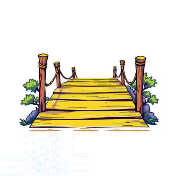 cartoon illustration of a wooden bridge in perspective leading to a bright future vector