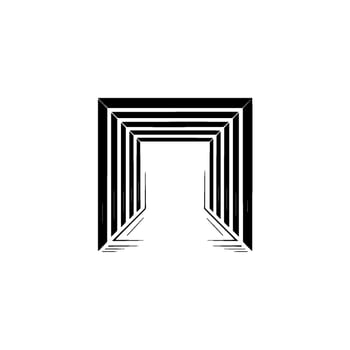 Geometric Perspective Tunnel Entrance Illustration, Black and White vector