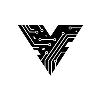 Black Circuit Board V on White Background vector