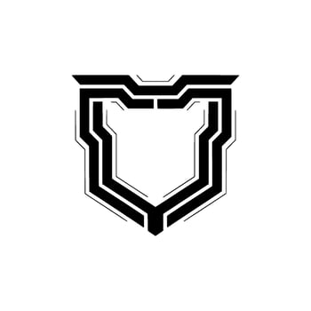 Tech Shield Minimalist Black White Digital Badge, Futuristic . vector