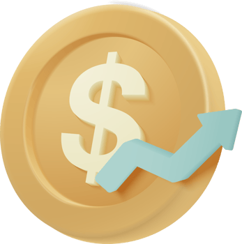 A dollar coin with an arrow pointing up png