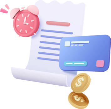 A paper document with a clock and money png
