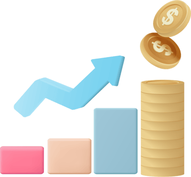 A stack of coins and an arrow going up png