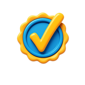 3D Yellow Check Mark on Blue Badge on Transparent Background png