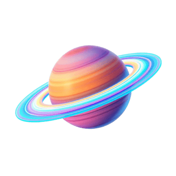 Colorful Saturn Planet with Glowing Rings on Transparent Background png