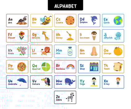 Alphabet Flashcards With Letters and Objects vector