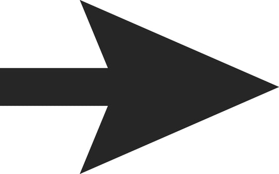 Simple black arrow pointing right against a clean white background, serving as an effective symbol for direction, movement, or progress in various contexts vector