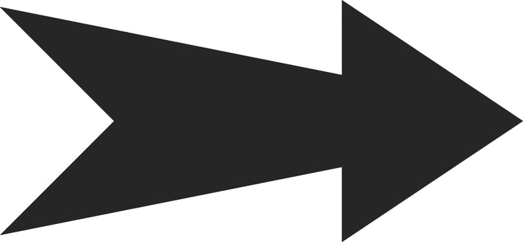 Simple, flat design of a dark gray arrow pointing towards the right side, featuring a notched tail, isolated against a clean white background, conveying direction and progress vector