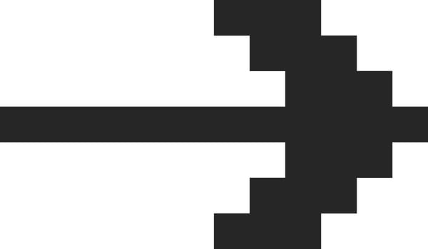 Black pixelated arrow pointing right against a clean white background, symbolizing direction and movement while enhancing digital navigation and user interface design vector