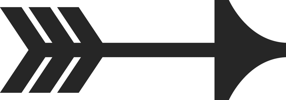 Simple black arrow icon pointing right with triple fletching, isolated on white background, representing direction, progress, and forward movement in a minimalist design vector
