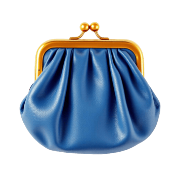 Blue coin purse with golden clasp on transparent background png