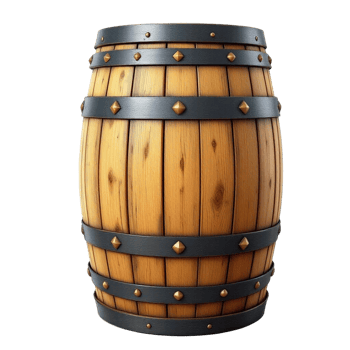Wooden Barrel with Metal Bands on Transparent Background png