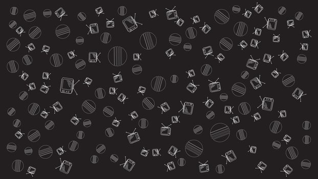 Seamless Retro TV and Line Circle Pattern in Monochrome on Black Background vector