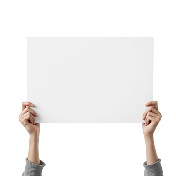 Hands holding blank white sign on transparent background png