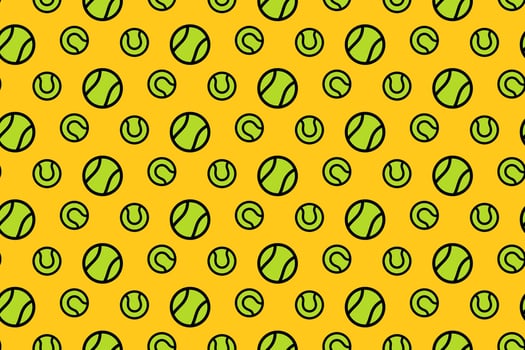 green tennis balls colorful illustration pattern on yellow background. tennis ball doodle seamless pattern background for tennis sport club and tournament vector