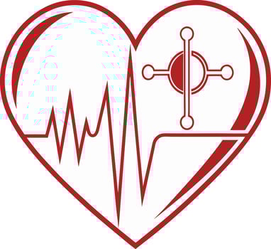 heartbeat in heart shape symbol with pulse line for healthcare medical and cardiology vector