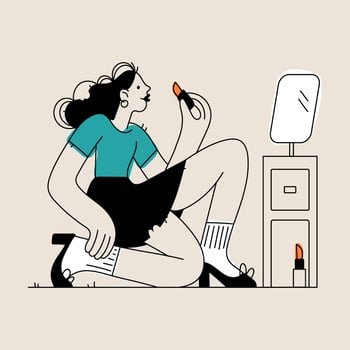 Woman applying lipstick in front of mirror vector