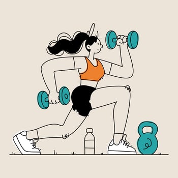Woman exercising with dumbbells and kettlebell vector