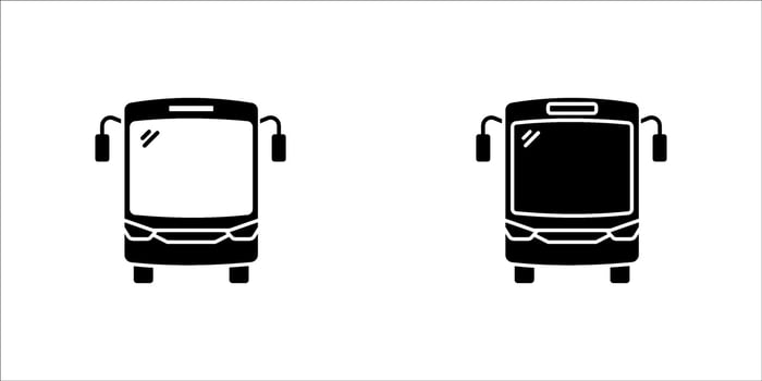 Black bus icon illustration set, bus clip art icon, Transport Silhouette Icon, Bus Stop Sign for Public Transport, Glyph Pictogram, isolated bus front view sign. vector